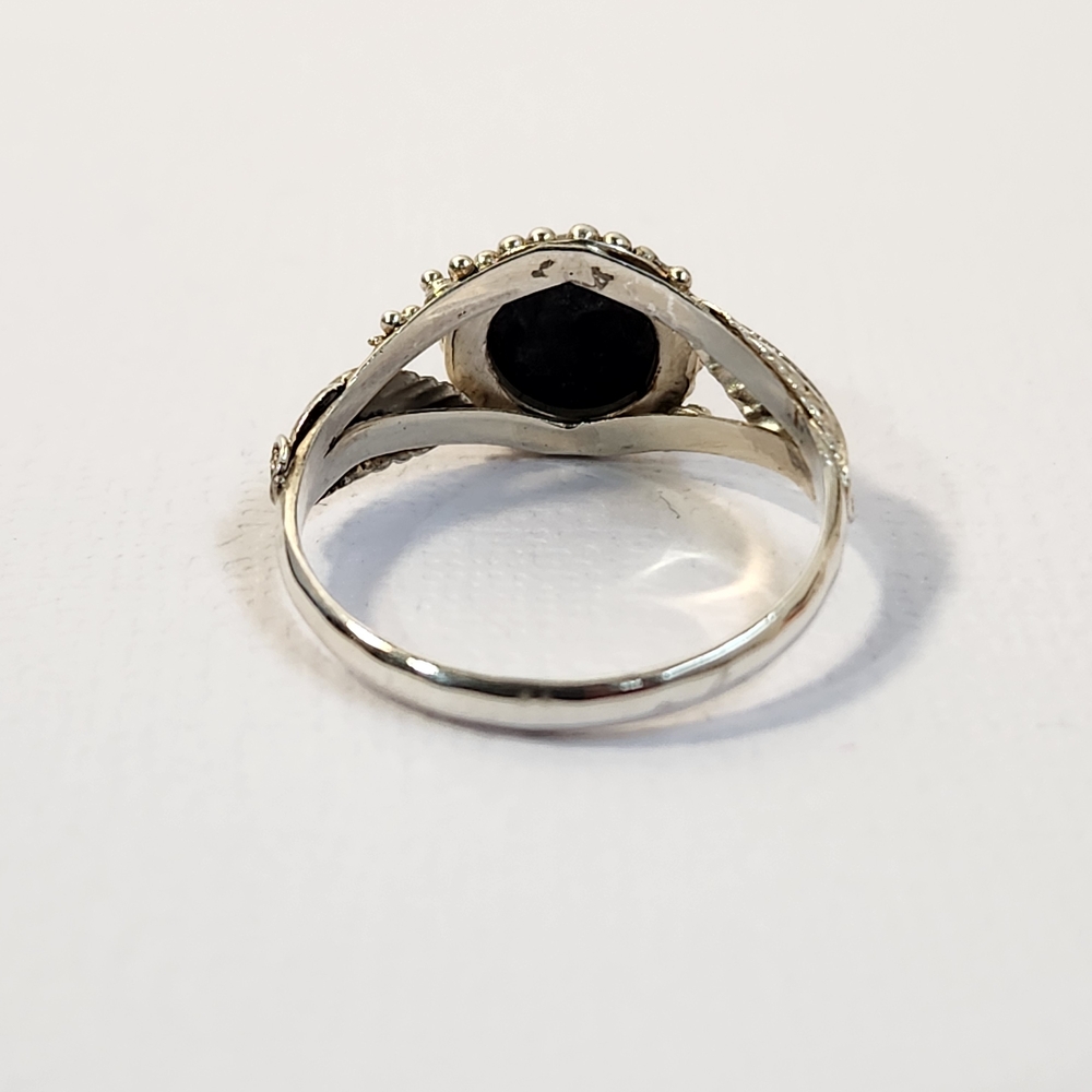 Semi VTG Natural Black Star Diopside 925 Scroll Filigree Ring Sz 6 - Picture 5 of 11